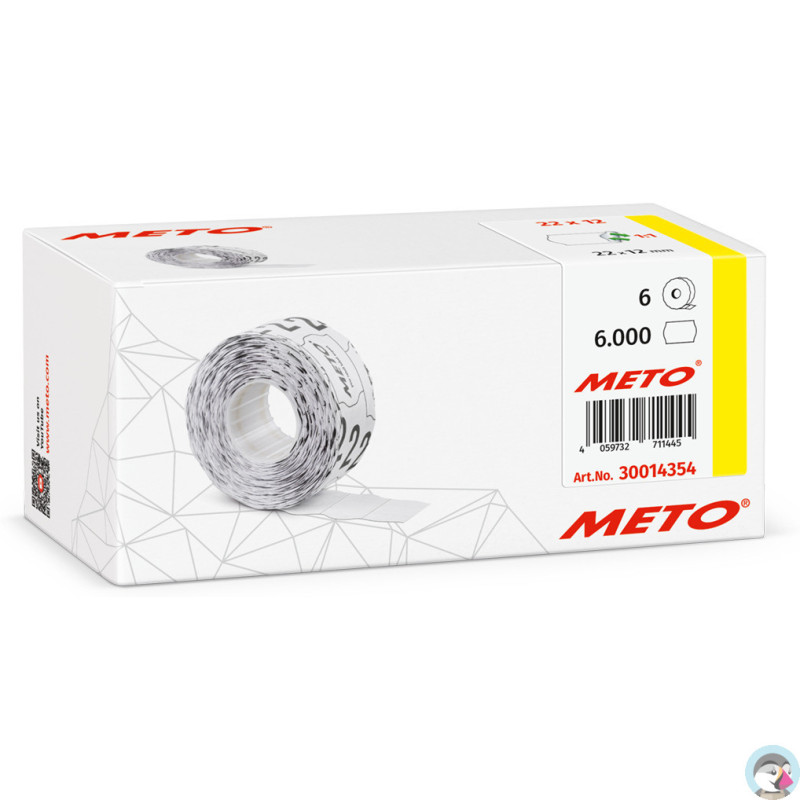 Etykiety cenowe w rolce do metkownicy jednorzędowej 22x12 mm, (6 sztuk) białe faliste, usuwalny klej METO M30014354