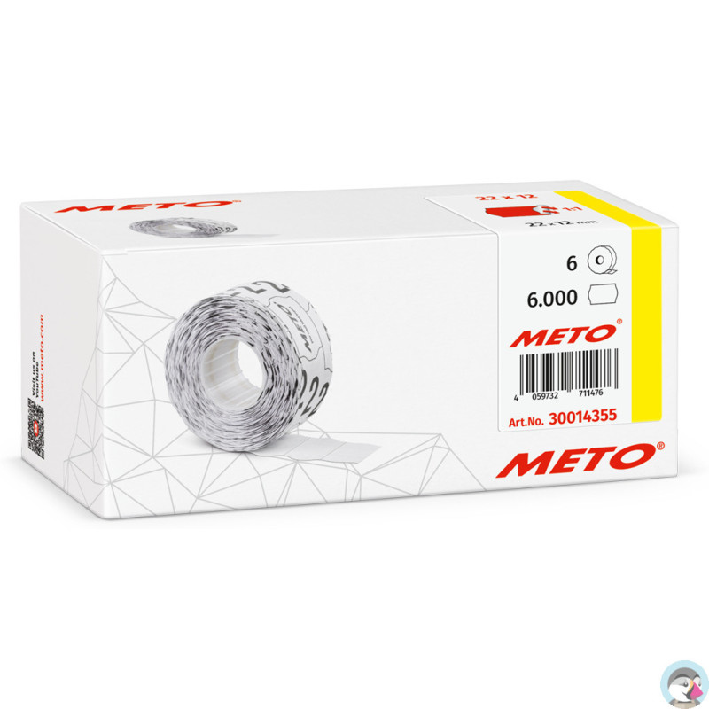 Etykiety cenowe w rolce do metkownicy jednorzędowej 22x12 mm, (6 sztuk) czerwone neon faliste, trwały klej, METO M30014355