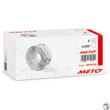 Etykiety cenowe w rolce do metkownicy jednorzędowej, 26x12 mm, (6 sztuk) białe faliste, usuwalny klej METO M30014350