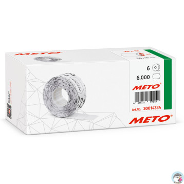 Etykiety cenowe w rolce do metkownicy dwurzędowej, 26x16 mm, (6 sztuk) białe faliste, trwały klej METO M30014334