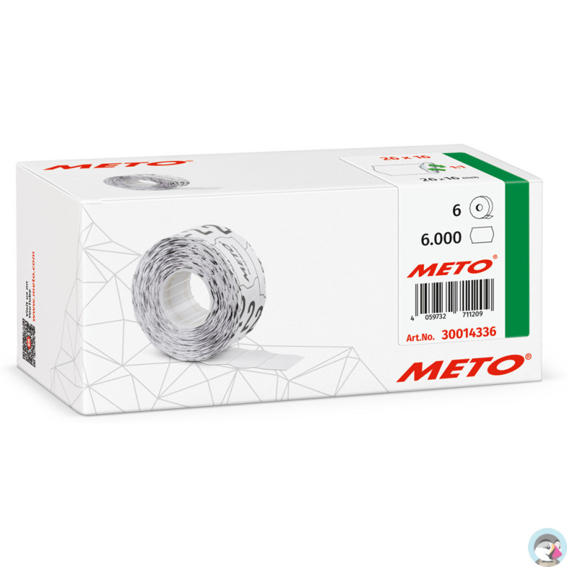 Etykiety cenowe w rolce do metkownicy dwurzędowej, 26x16 mm, (6 sztuk) białe faliste, usuwalny klej METO M30014336