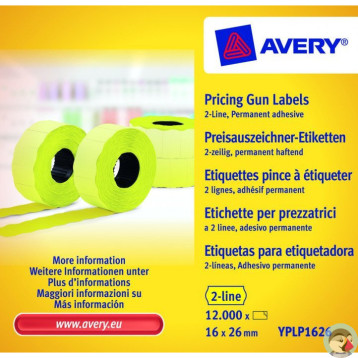 Etykieta do metk.2rz.16x26mm żołta 10 trwała 1200szt.rolka YPLP1626 AVERY ZWECKFORM