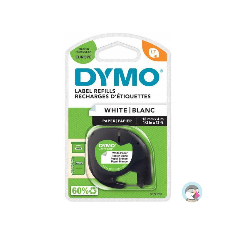 Taśma papierowa biała 12mm x 4m LETRATAG S0721510 DYMO