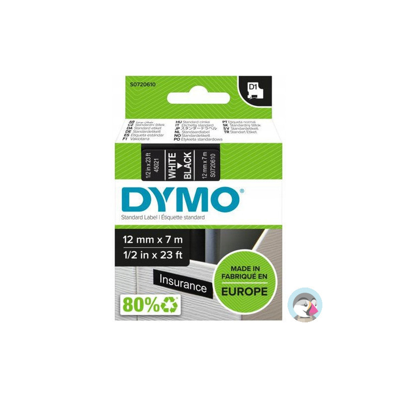 Taśma biały nadruk na czarnym 12mm x 7m DYMO S0720610