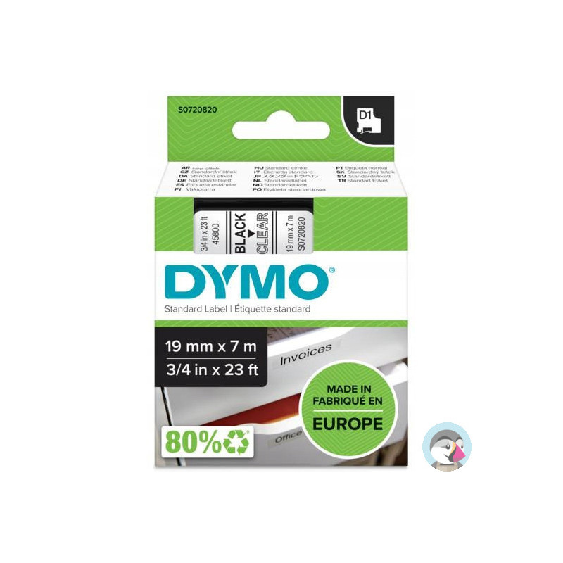 Taśma czarny nadruk na przezroczystym 19mm x 7m DYMO S0720820