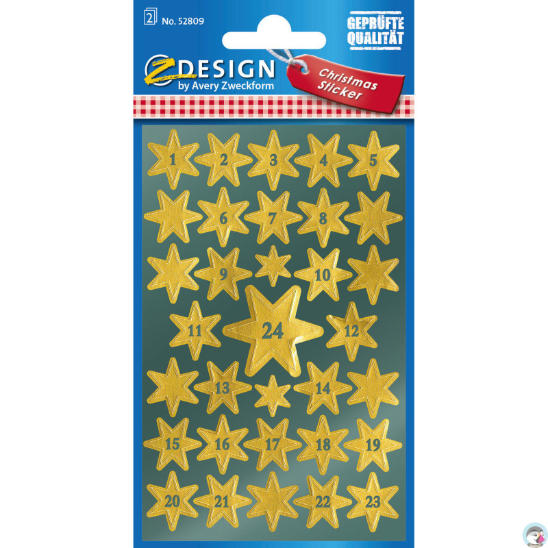 Naklejki Z-Design - złote gwiazdy z cyframi 52809 AVERY ZWECKFORM