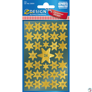 Naklejki Z-Design - złote gwiazdy z cyframi 52809 AVERY ZWECKFORM