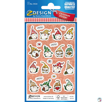 Naklejki papierowe z tłoczeniami - świąteczne skrzaty Z-Design 54124 AVERY ZWECKFORM